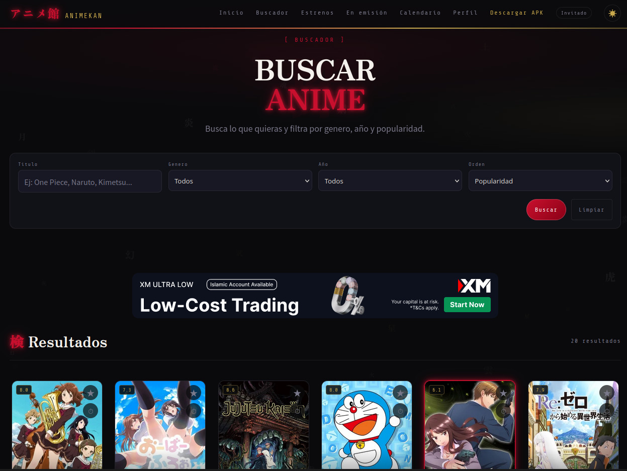 Captura buscador AnimeKan — filtros y resultados
